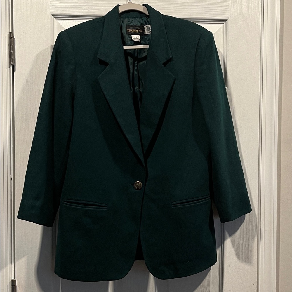 Requirements Forest Green Blazer Jacket nice for office wear. 100% Wool. Size 12